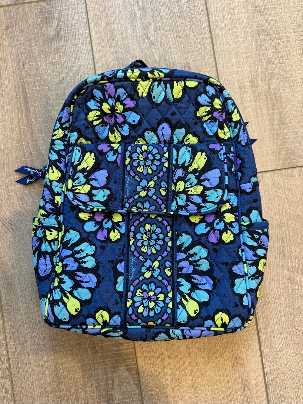 Vera Bradley Quilted Floral Mini Backpack - Navy with Blue, Purple & Yellow
